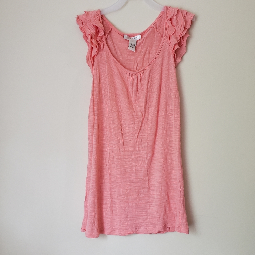 Kenar Coral Pink Top Size Small Ruffle Cap Sleeve